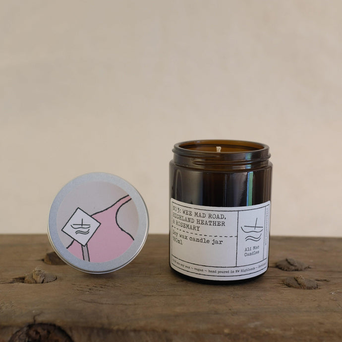 No 3: Wee Mad Road. Highland Heather and Rosemary, Luxury Candle Jar. - Ali Mac Candles