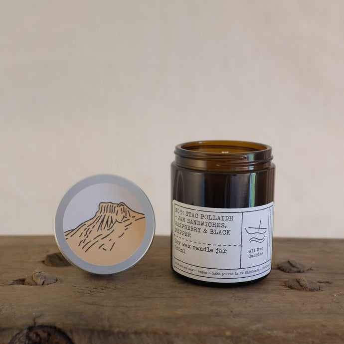 No 5: Stac Pollaidh - Jam Sandwiches, Raspberry & Black Pepper, Luxury Candle Jar. (NEW Improved Scent) - Ali Mac Candles