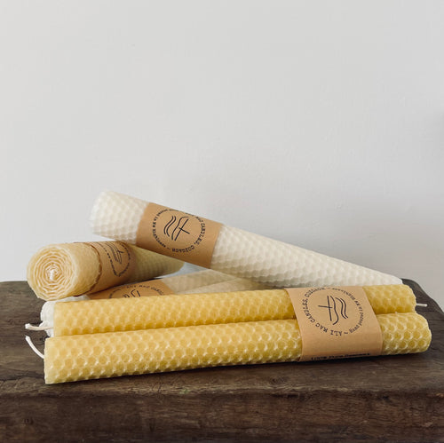 Ivory Hand Rolled Beeswax Candles (Pair)