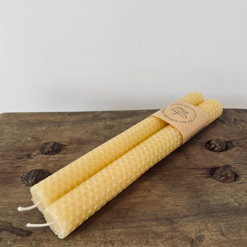 Natural Hand Rolled Beeswax Candles (Pair)