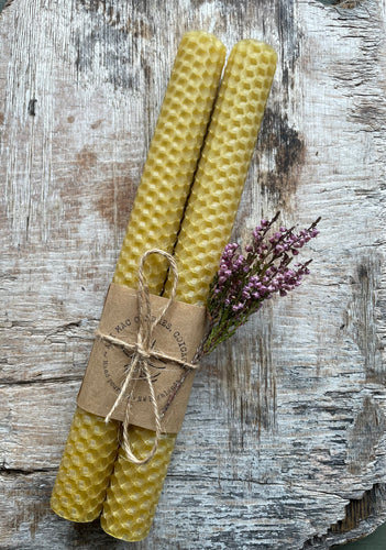 Natural Hand Rolled Beeswax Candles (Pair)