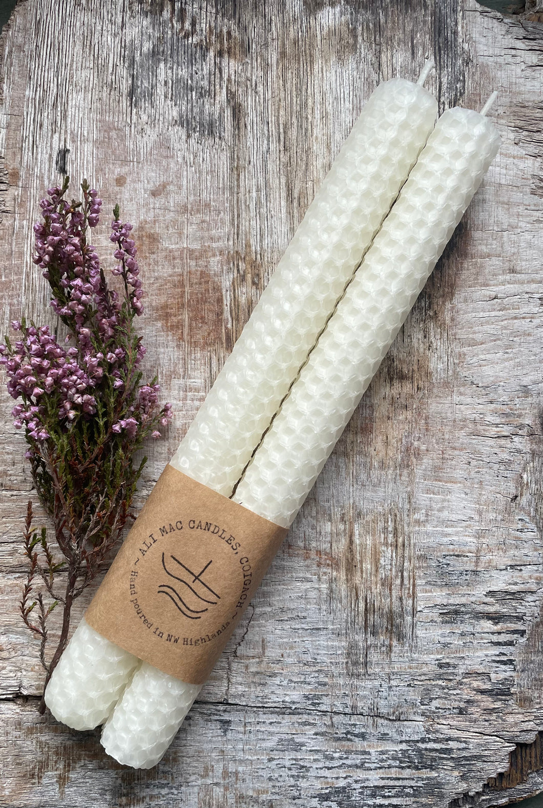 Ivory Hand Rolled Beeswax Candles (Pair)