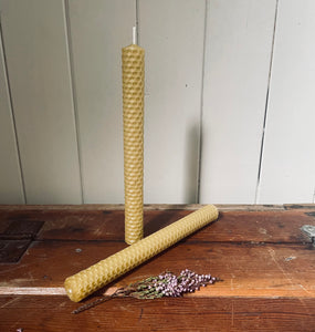 Natural Hand Rolled Beeswax Candles (Pair)