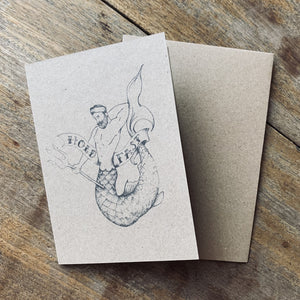 Merman "Hold Fast" Line Drawing Greeting Card (blank) by Castaway Scotland
